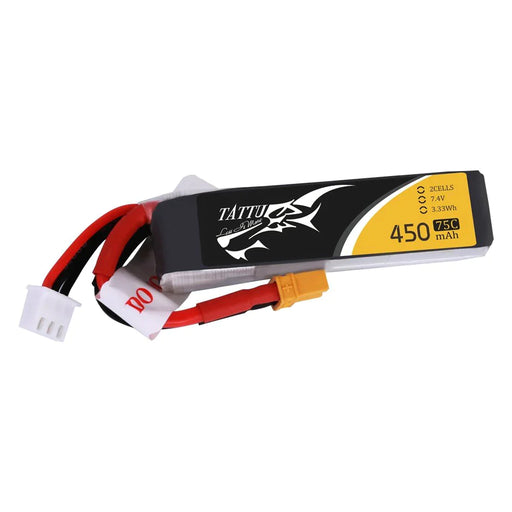 Tattu 450mAh 2S 75C 7.4V Lipo Akku mit XT30 Stecker Lange Größe   LiPo24.de